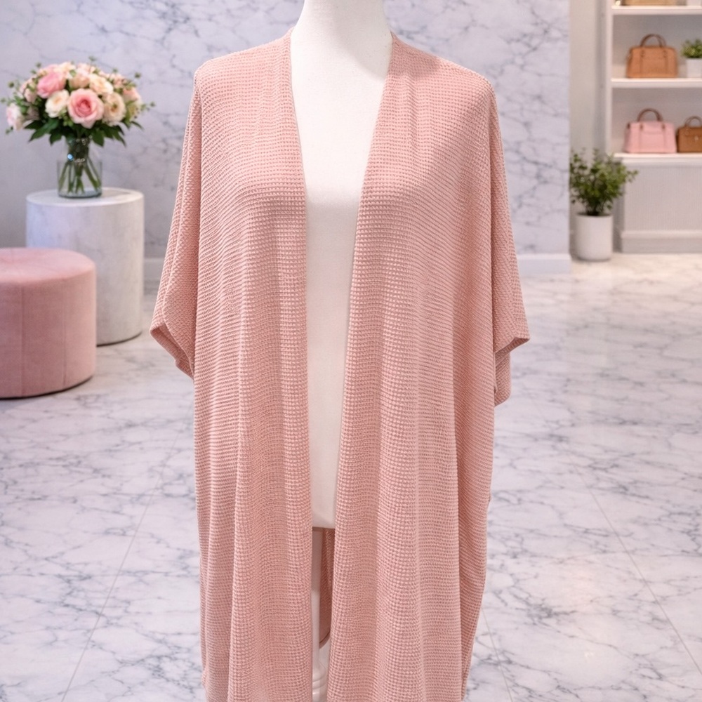 White Birch Blush Waffle Knit Kimono Cardigan Duster Open Front S,M,L,XL NWOT